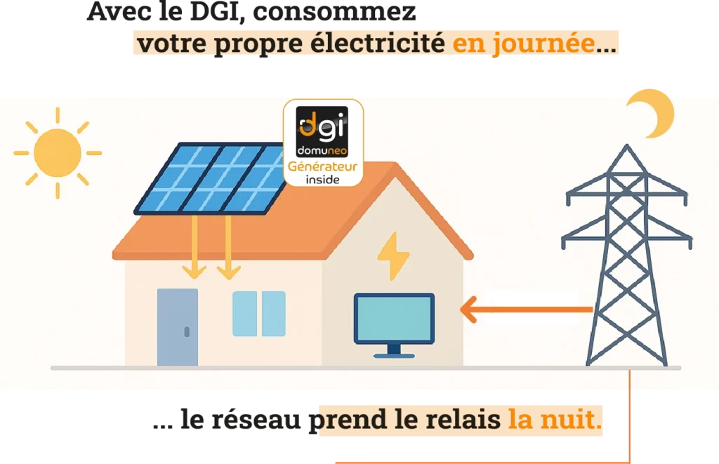 Fonctionnement et explication du DGI, la solution d'installation photovoltaïque sur la toiture des particuliers proposée par Domuneo