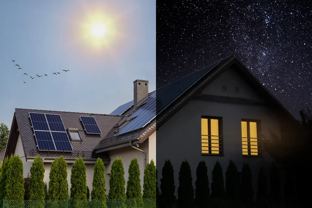 Maison équipée de panneaux solaires et d'une batterie virtuelle DSI pour autoconsommation solaire totale de jour comme de nuit.